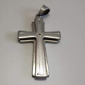 Cross Pendant Unisex Statement Reversible Stainless Steel Chunky
